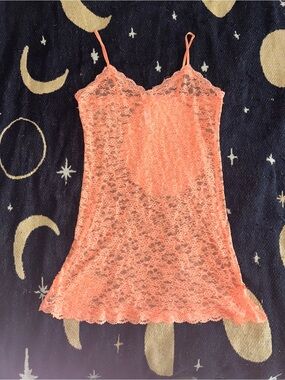 Victoria's Secret Coral Lace Slip Chemise with Spaghetti Straps